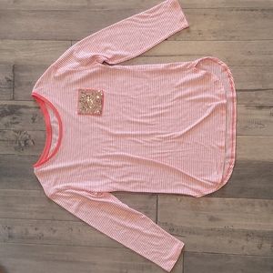 NEW Justice Sequin Pocket Orange Stripes Long Sleeve Shirt - Size 16